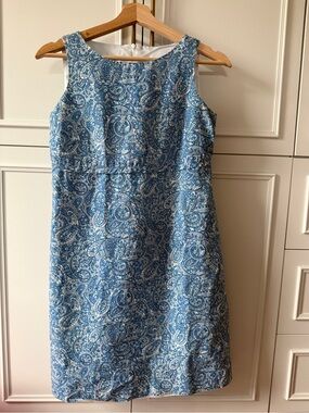 Talbots Blue and White Paisley Midi Shift Dress